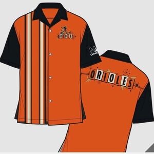 MLB Orange and Black Orioles Bowling-Style Button Down Shirt